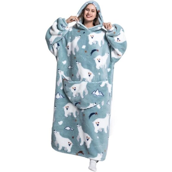 ⭐Sweat  Polar Bear Warm Giant Hoodie Thick Flannel Blanket with Sleeve - Picture 2 of 4